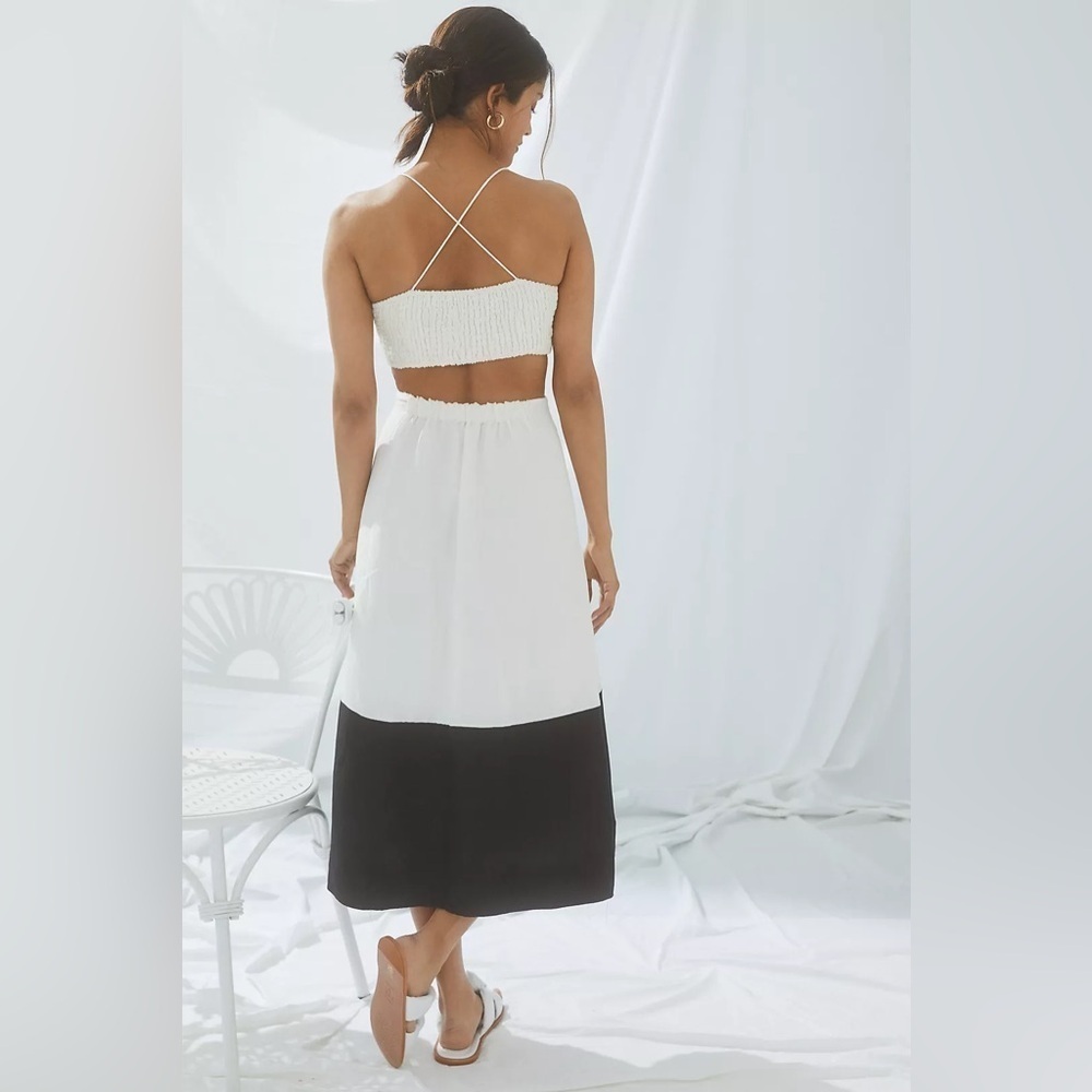 Maeve Anthropologie Colorblocked Two-Tone Cream Black Linen Midi Dress Size S - Picture 15 of 15
